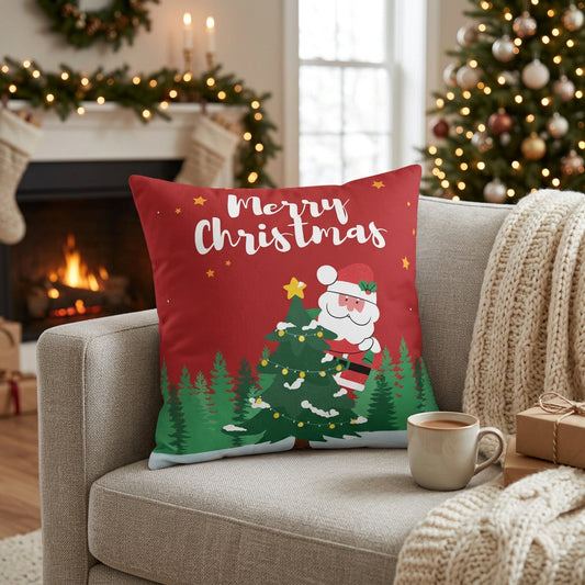 Merry Christmas Santa Claus Faux Suede Cushion