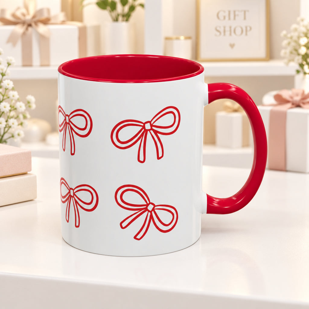 Bow & Sip Coffee Tea Mug in Red or Pink