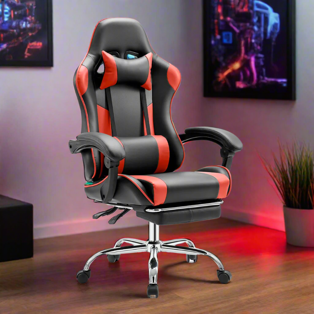 Black and red office chair on a white background