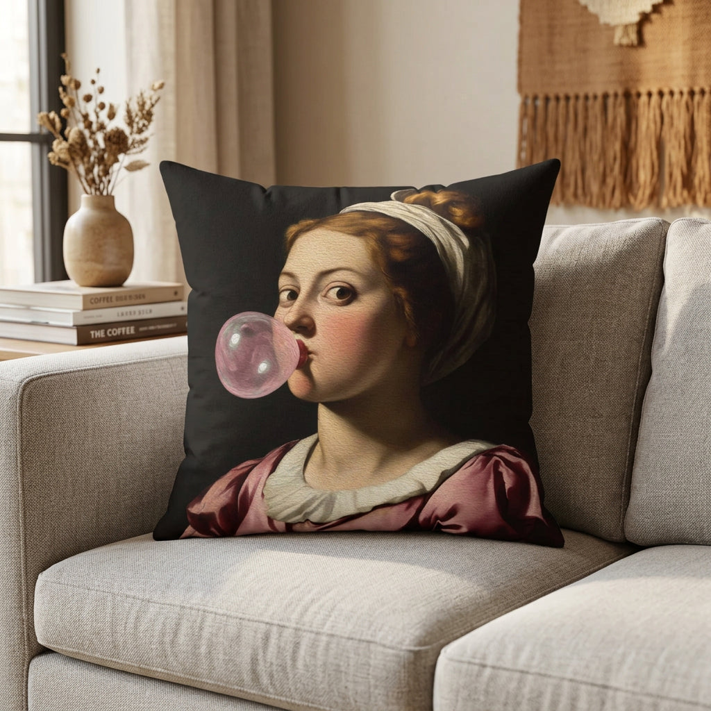 Bubblegum Renaissance Quirky Faux Suede Cushion