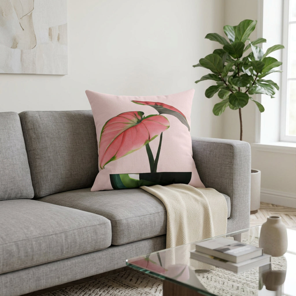 Philodendron Pink Princess in Pot Square Pillow - 3 Sizes