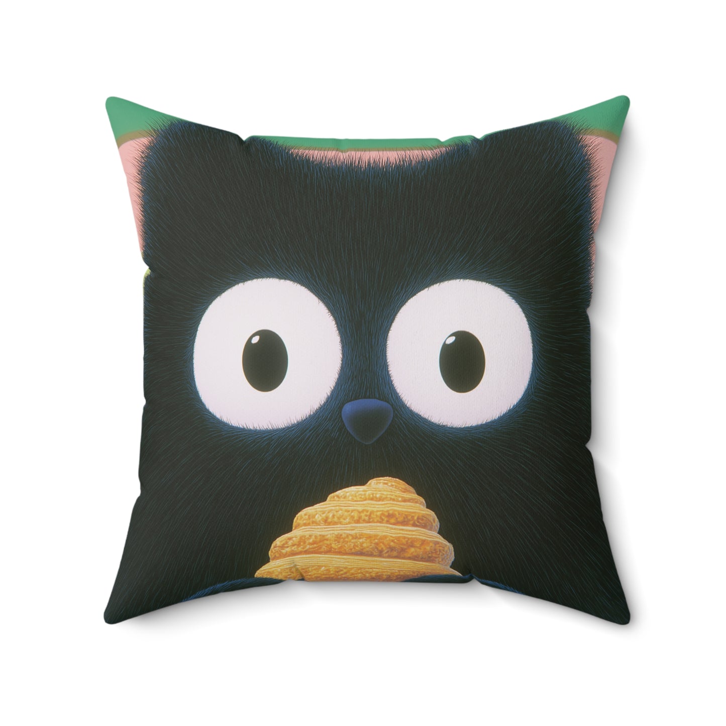 French Cat Enjoying Croissant Faux Suede Cushion