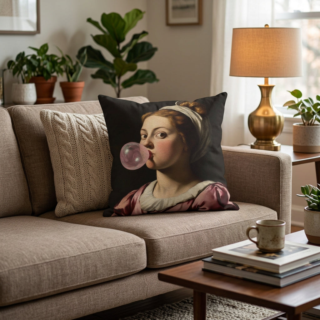 Bubblegum Renaissance Quirky Faux Suede Cushion