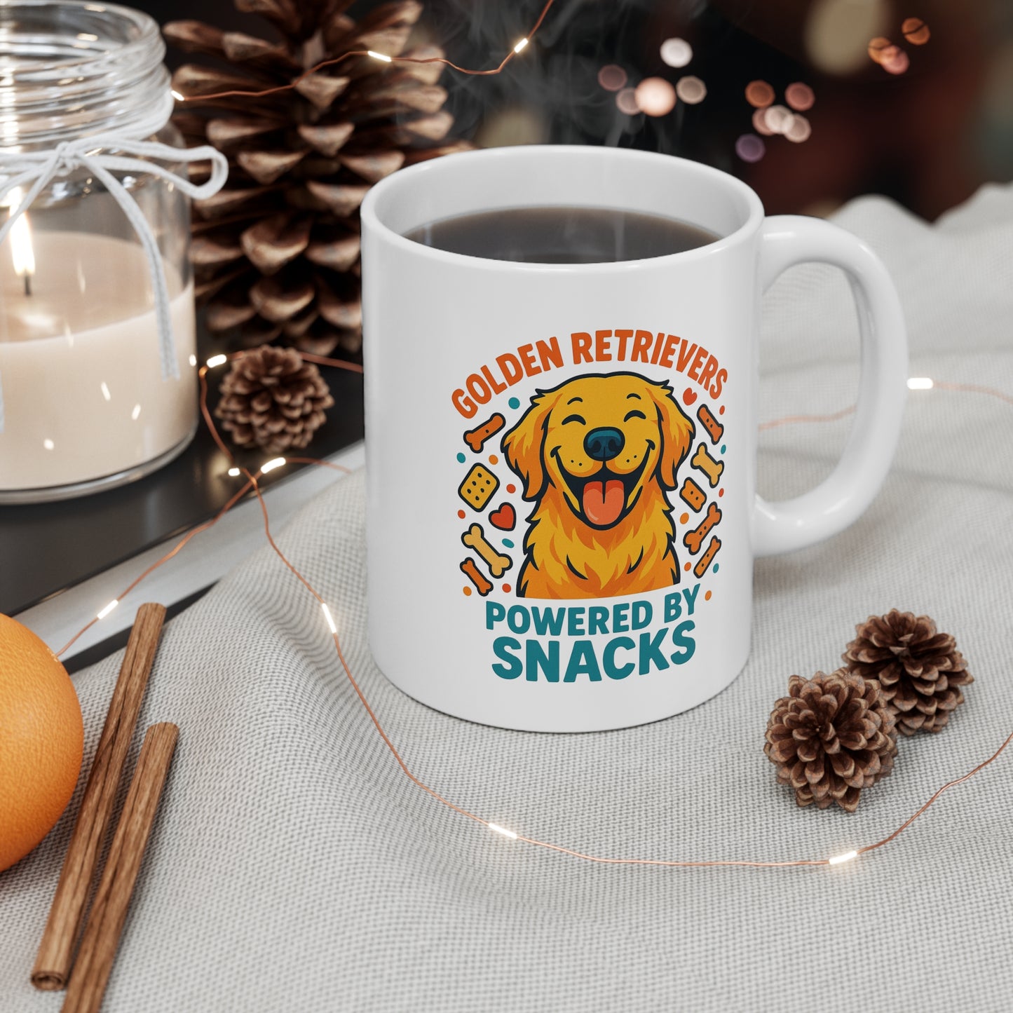 Golden Retrievers Powered by Snacks 11oz Ceramic Coffee Cup