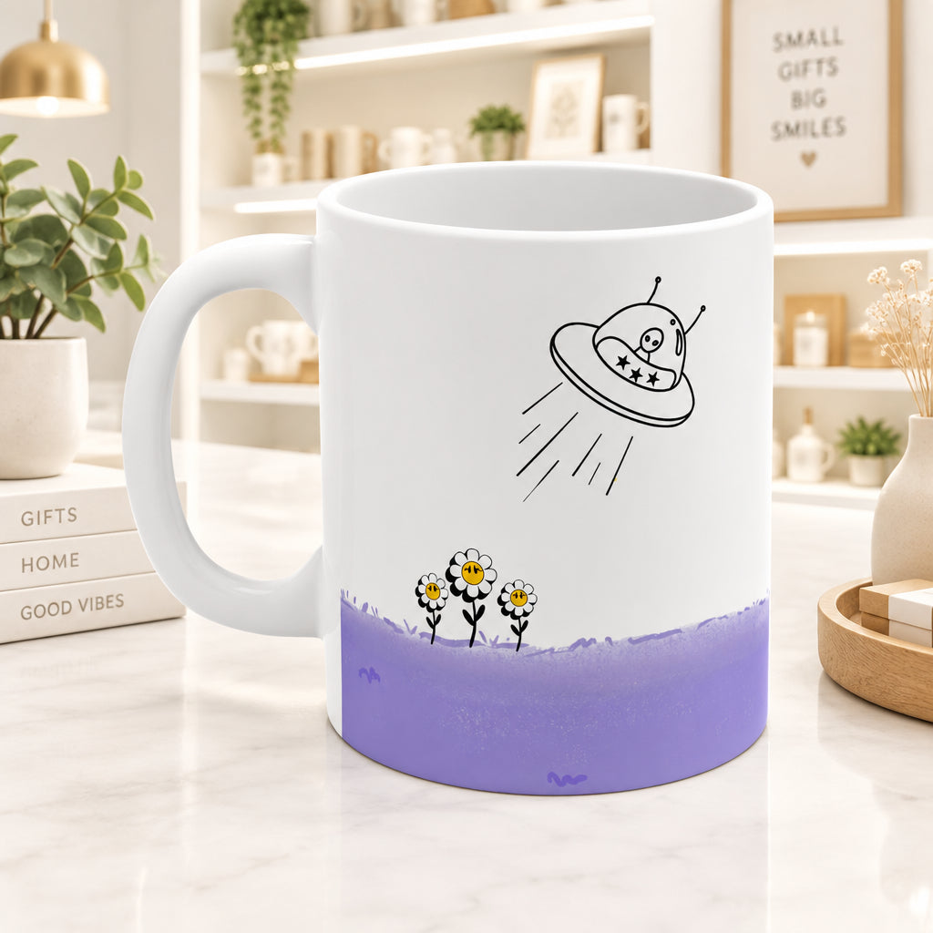 UFO Abducting Sunflowers Mug