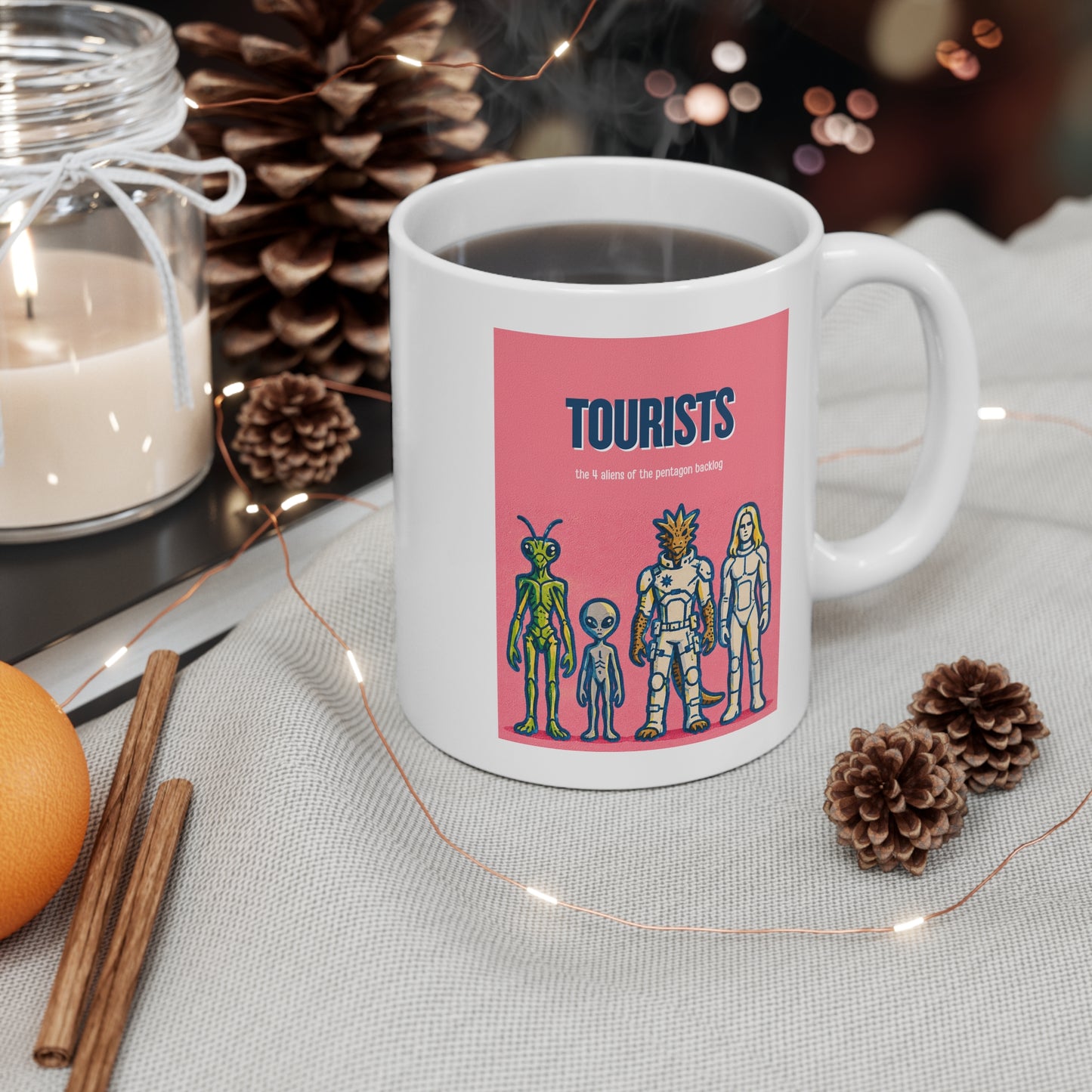 Tourists Theme 4 Alien Species Retro Sci‑Fi Character Mug