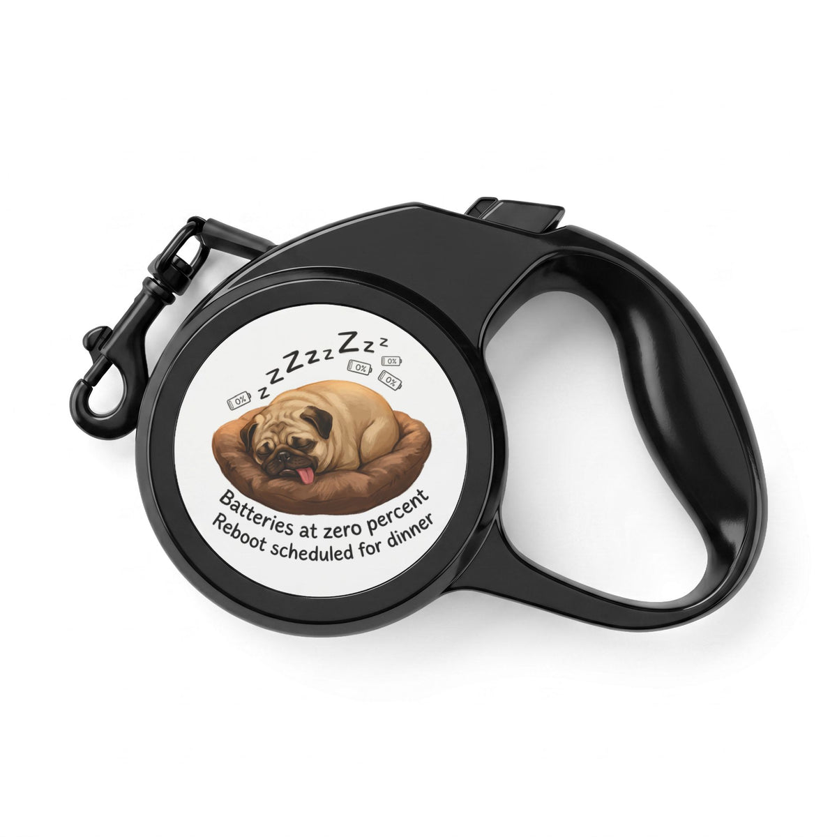 Retractable Pet Leash - "Batteries at Zero Percent" Sleeping Puppy Design