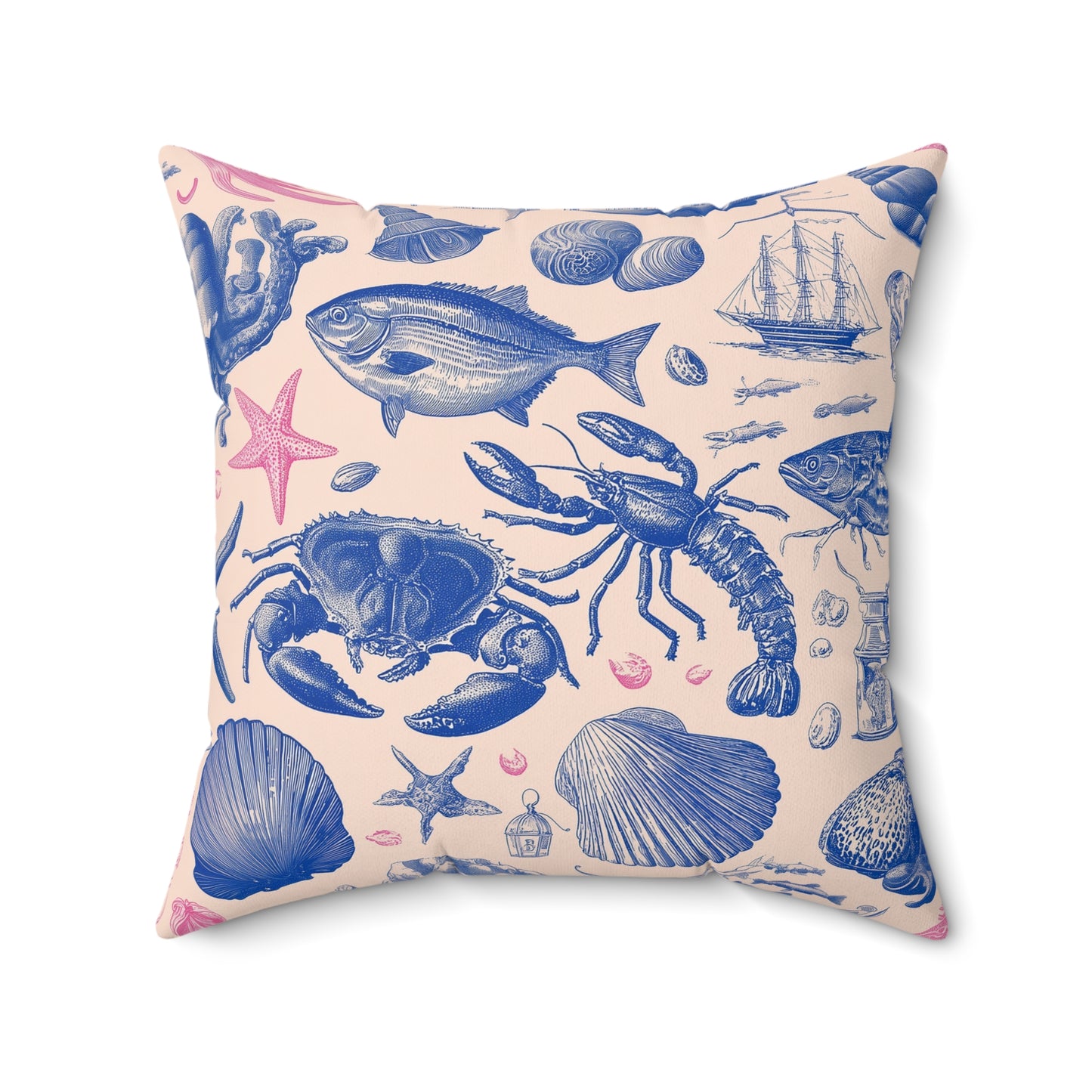 Sea Nautical Sketch Faux Suede Cushion