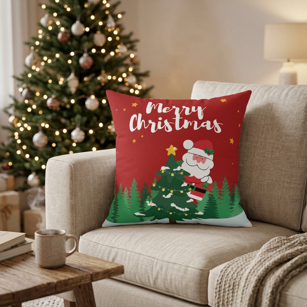 Merry Christmas Santa Claus Faux Suede Cushion