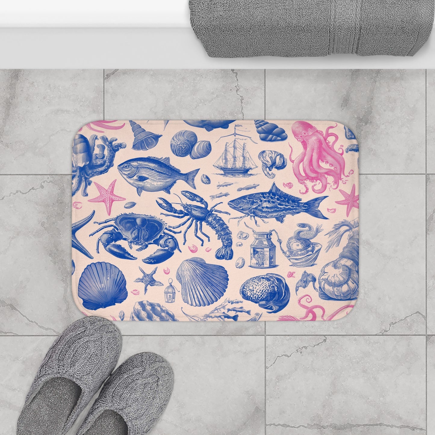 Sea Nautical Sketch Bath Mat