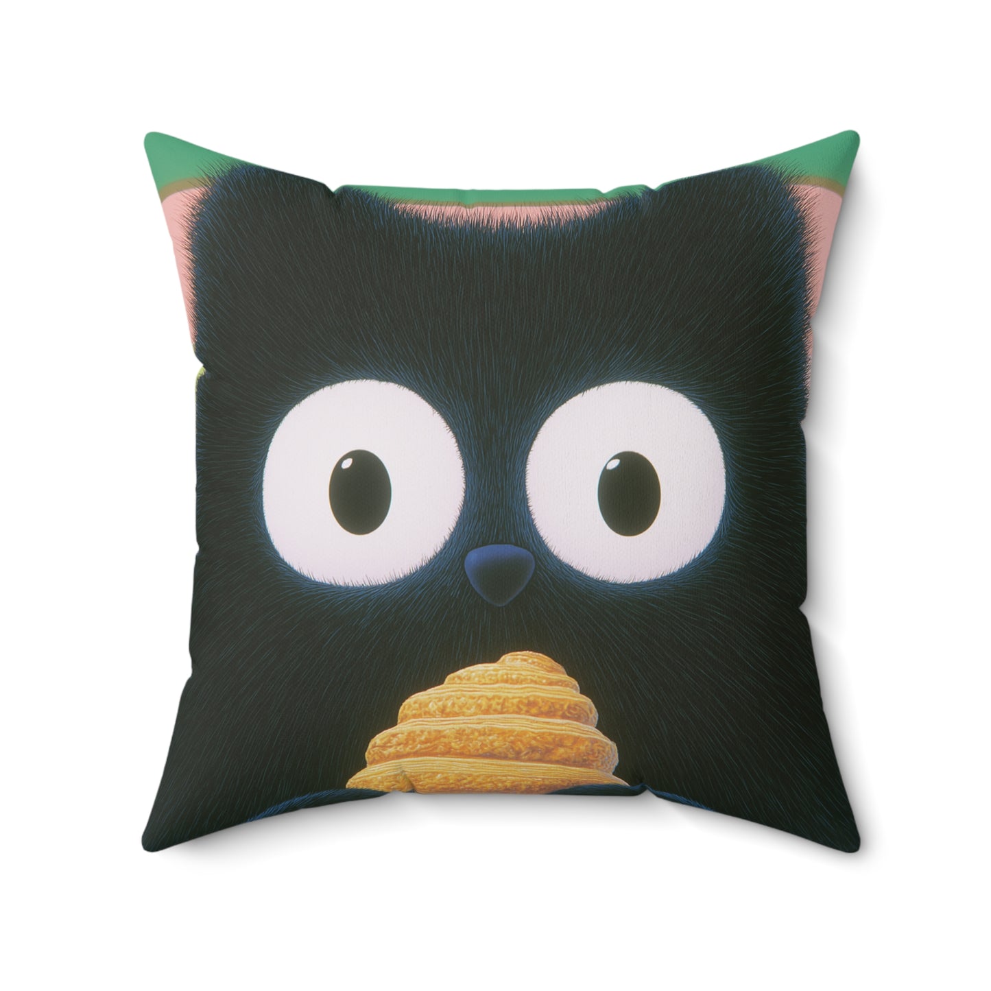 French Cat Enjoying Croissant Faux Suede Cushion