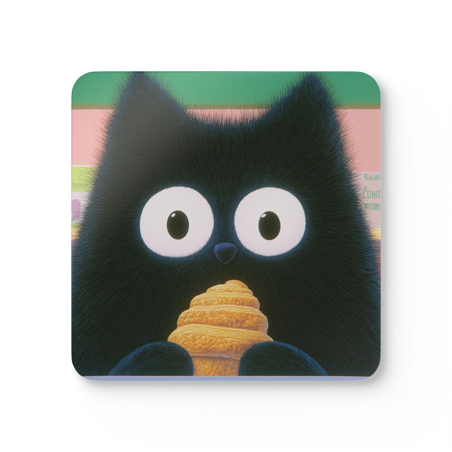 French Cat Enjoying Croissant Corkwood Coaster Set (4 PCS)