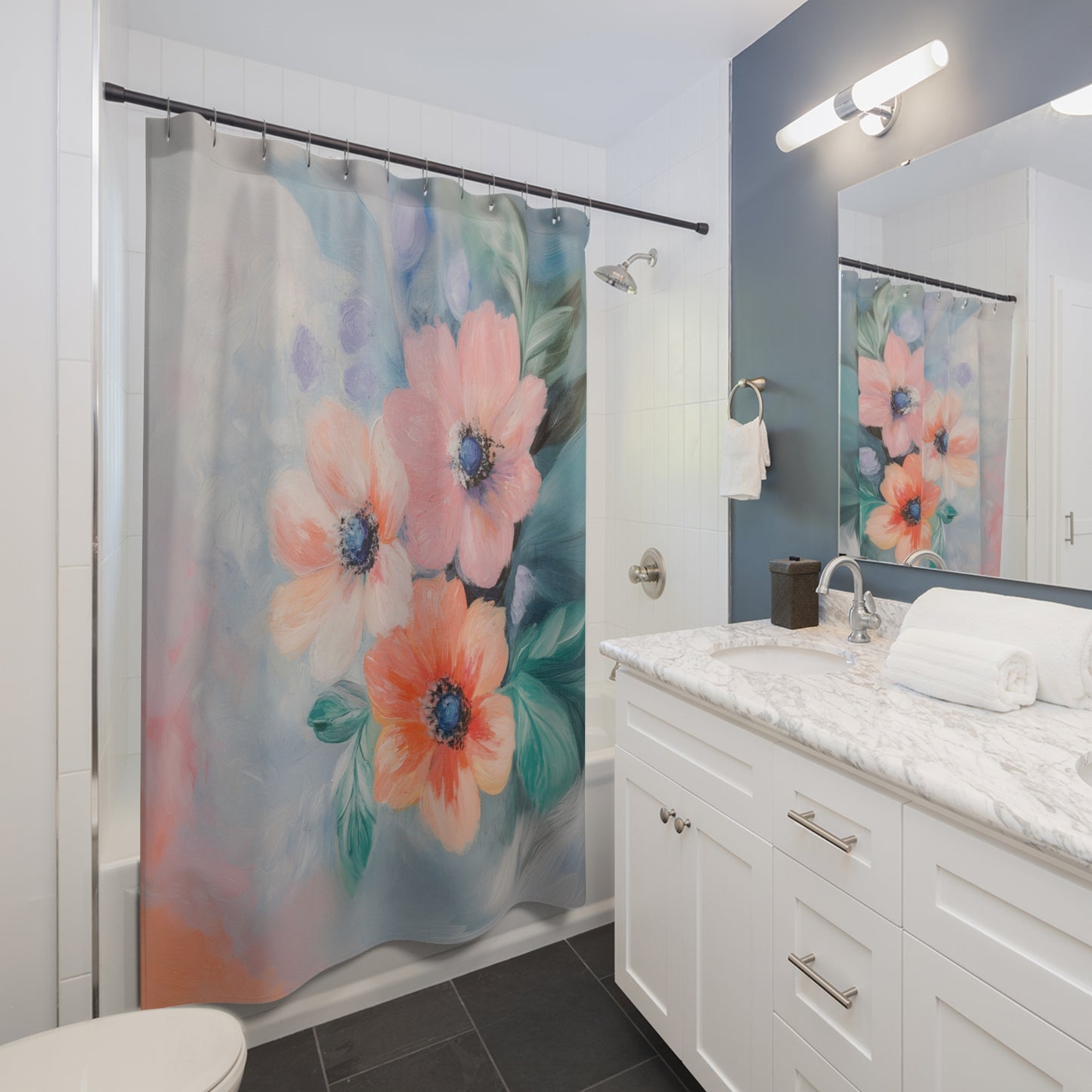 Soft Floral Print Shower Curtain