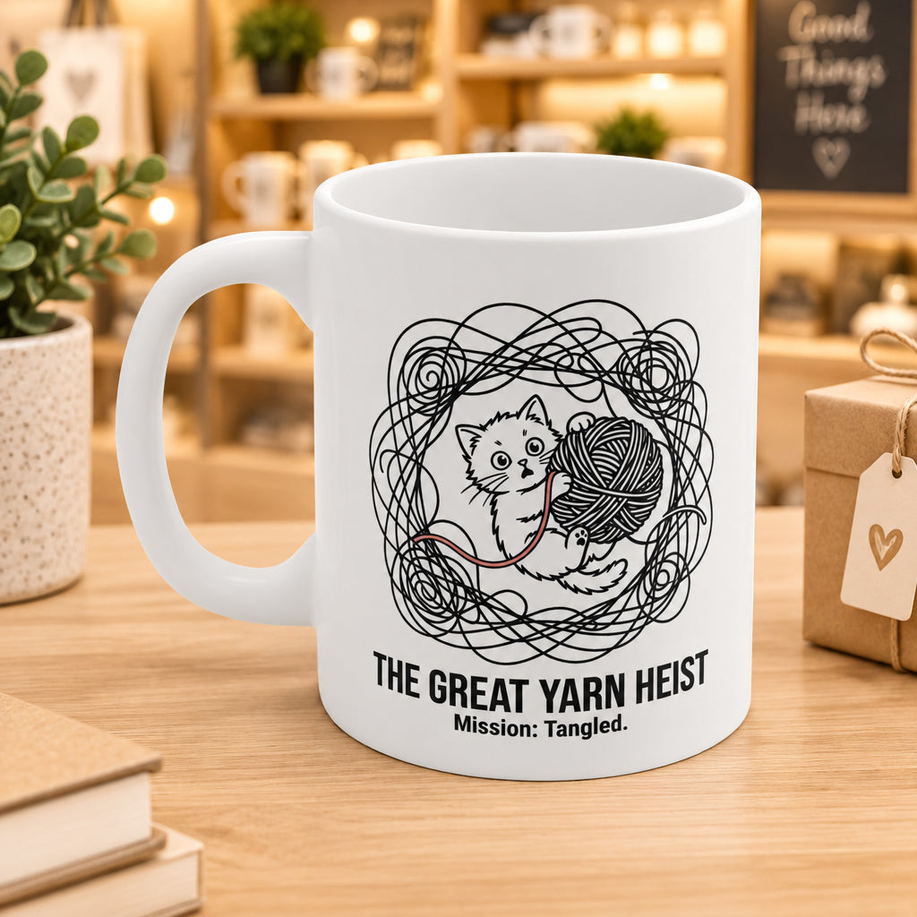 The Great Yarn Ball Heist Cat Mug