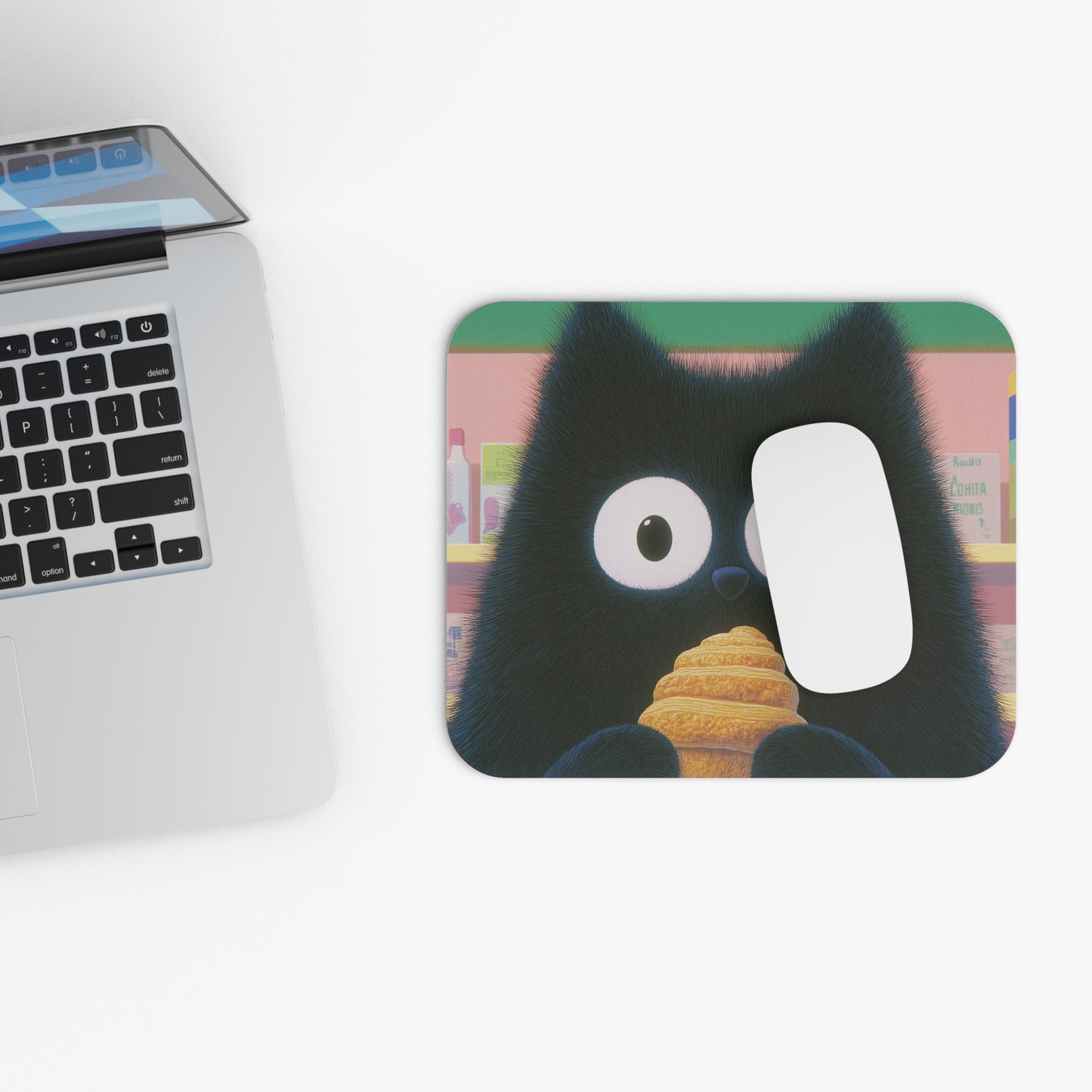 French Cat Enjoying Croissant Mouse Pad