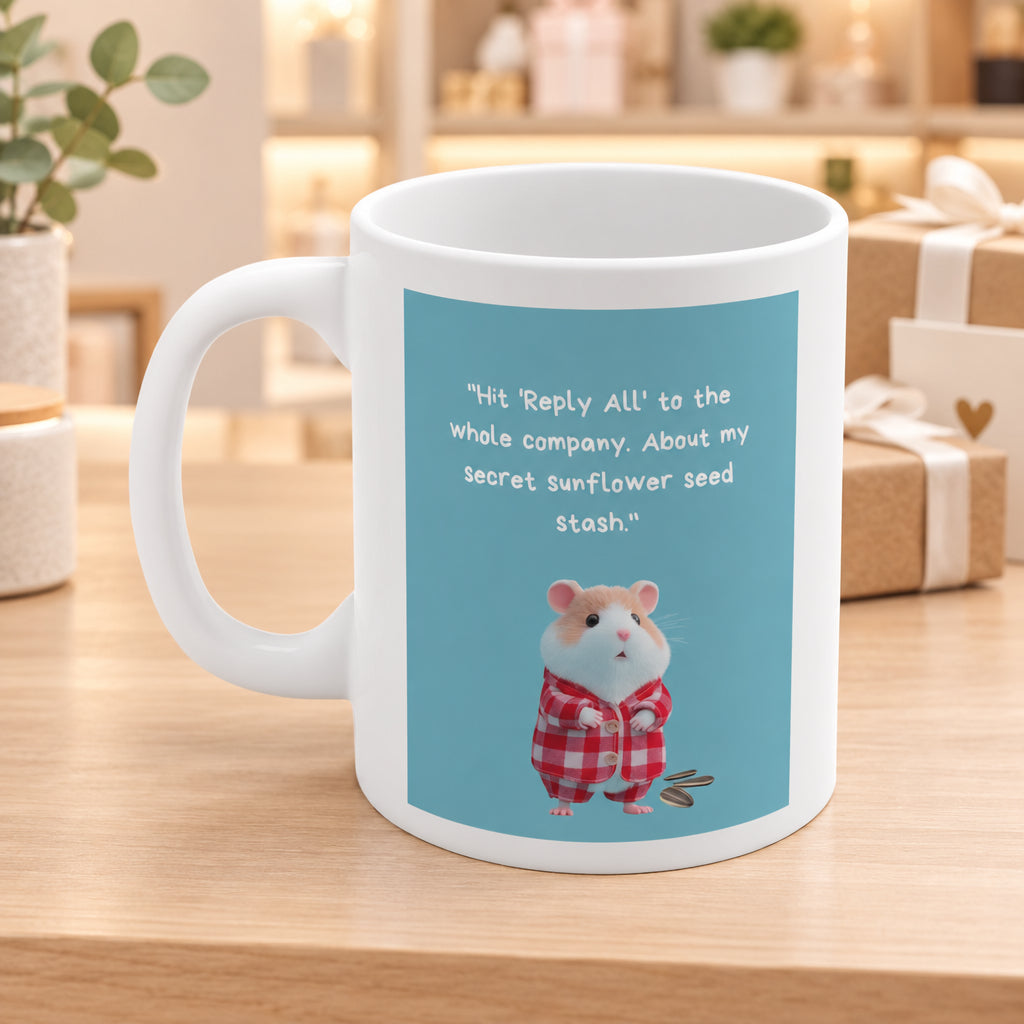Cute Hamster "Hit Reply All" Sunflower Seed Funny Office Humor - 11oz Coffee Mug