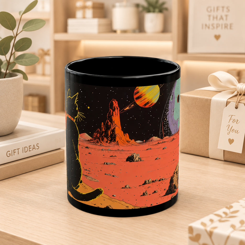 Retro Cat in Space Coffee Tea Mug