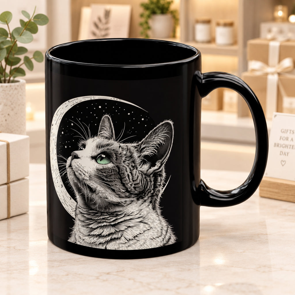 Crescent Moon Cat Black Coffee Tea Mug