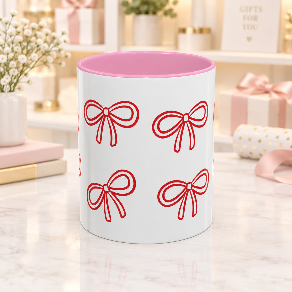 Bow & Sip Coffee Tea Mug in Red or Pink