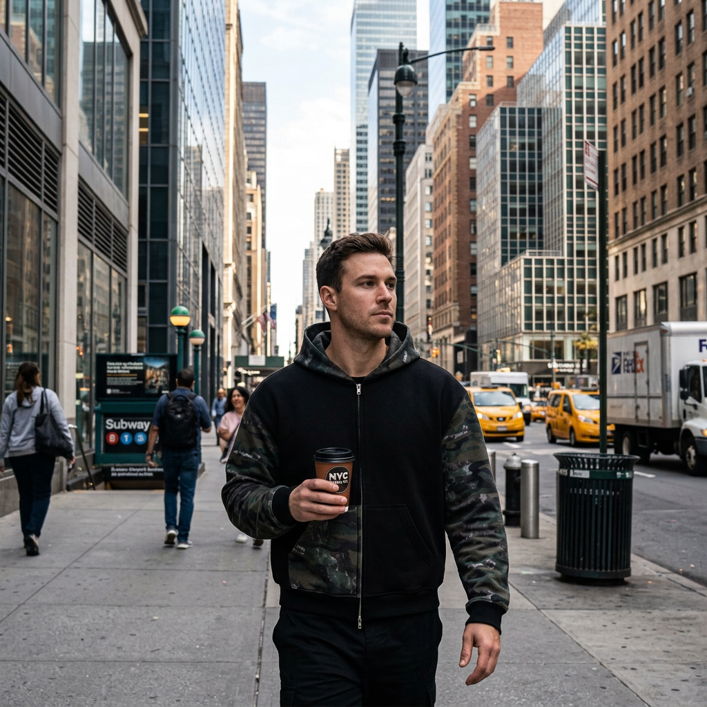 Biker Theme Camo Hoodie Jacket