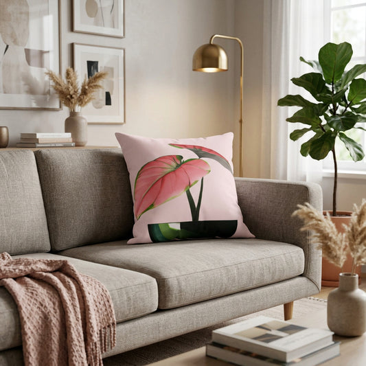 Philodendron Pink Princess in Pot Square Pillow - 3 Sizes
