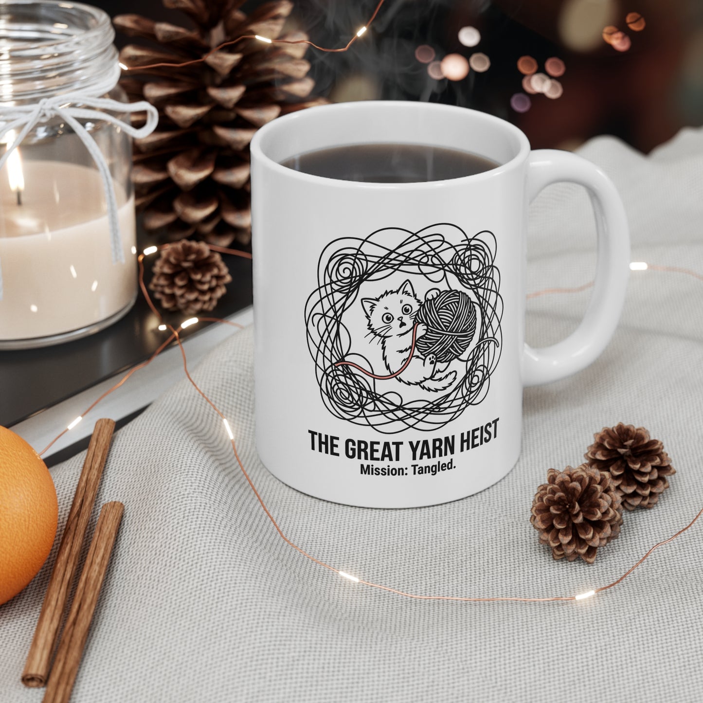The Great Yarn Ball Heist Cat Mug