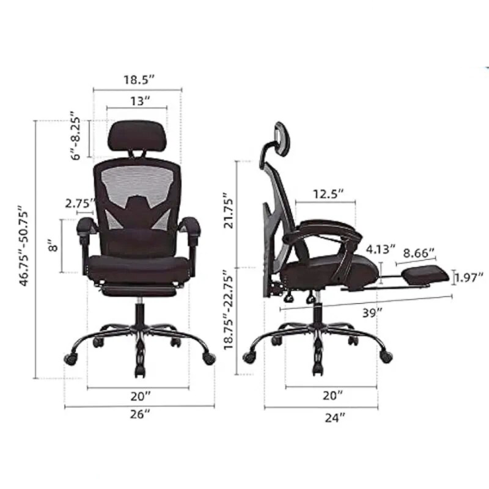Ergo Lumbar Support Reclining Mesh Chair with Headrest and Footrest