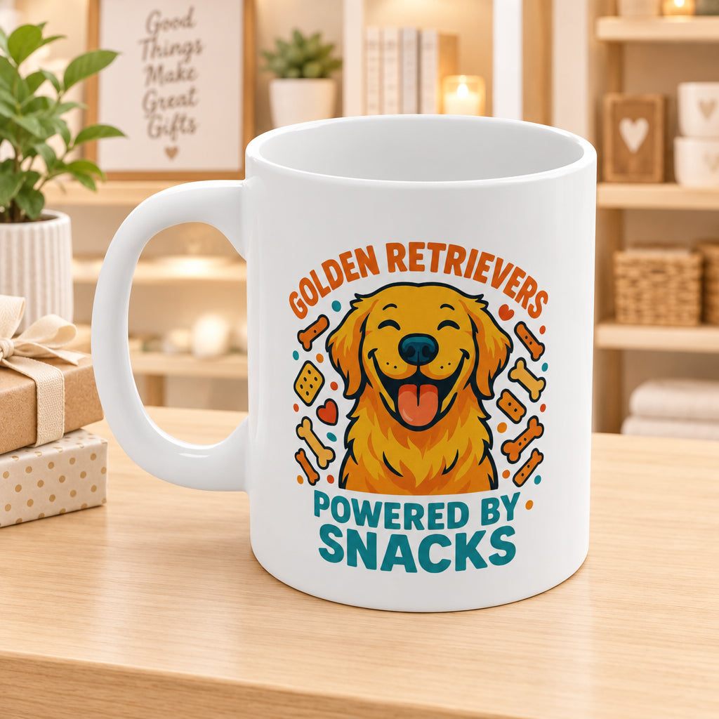 Golden Retrievers Powered by Snacks 11oz Ceramic Coffee Cup