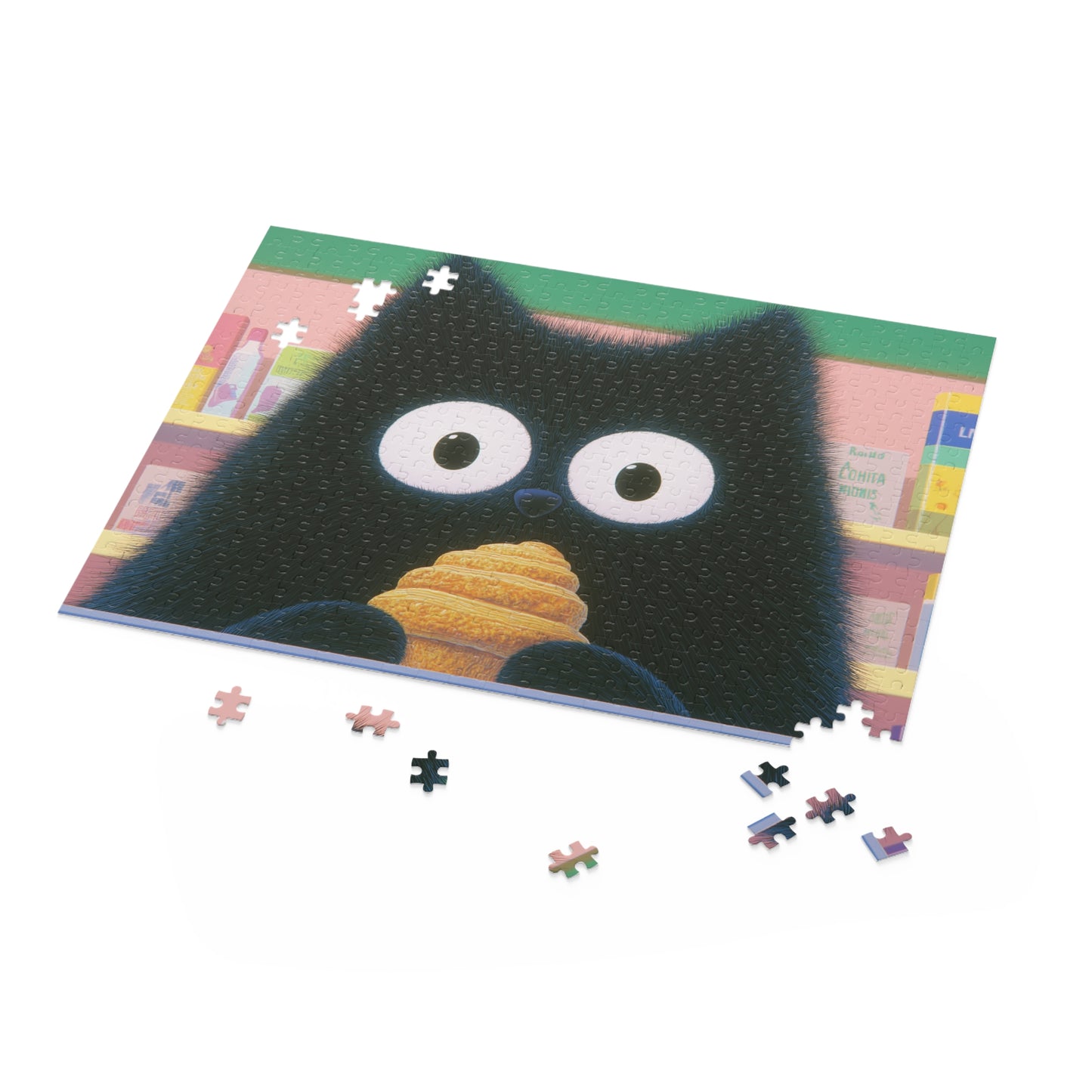 French Cat Enjoying Croissant Jigsaw Puzzle 500-Piece