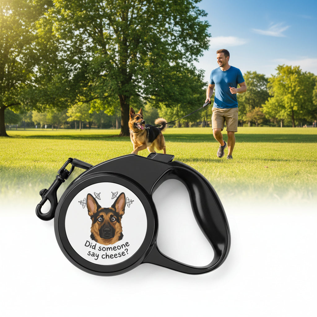 Retractable Pet Leash - "Did someone say cheese?" German Shepherd Design