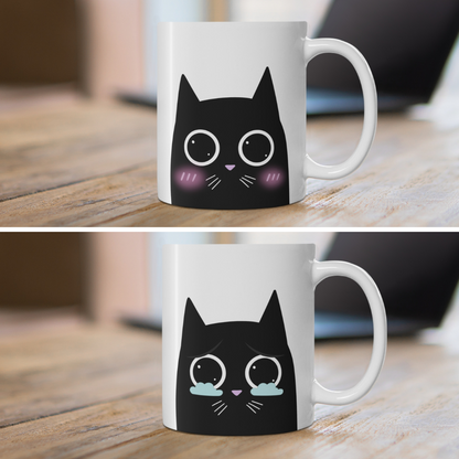 Adorably Emotional Cat White Mug Set - 2 Pcs