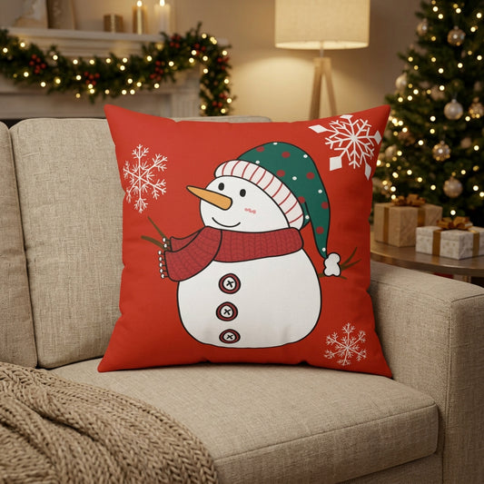 Christmas Snowman Double Sided Faux Suede Pillow