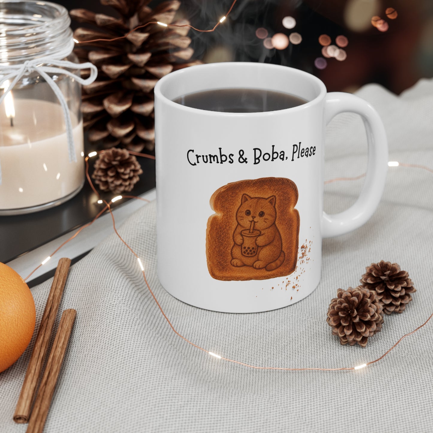 Crumbs & Boba, Please Mug - Cute Cat Toast Bubble Tea Coffee Cup