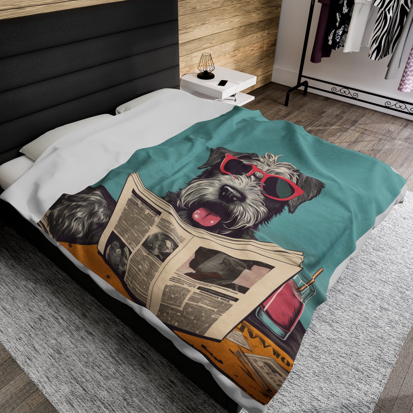 Schnauzer Reading Newspaper Blanket Plush Throw