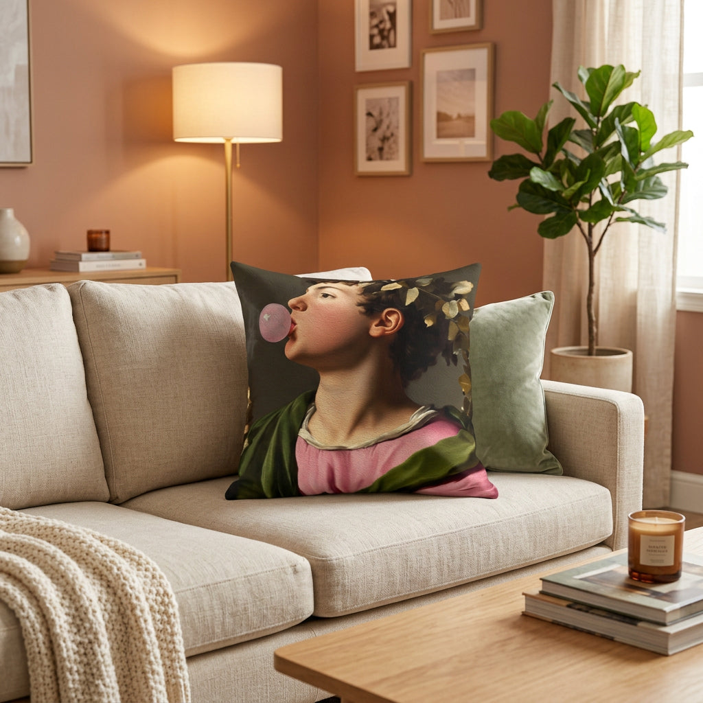 Bubblegum Baron Quirky Faux Suede Cushion