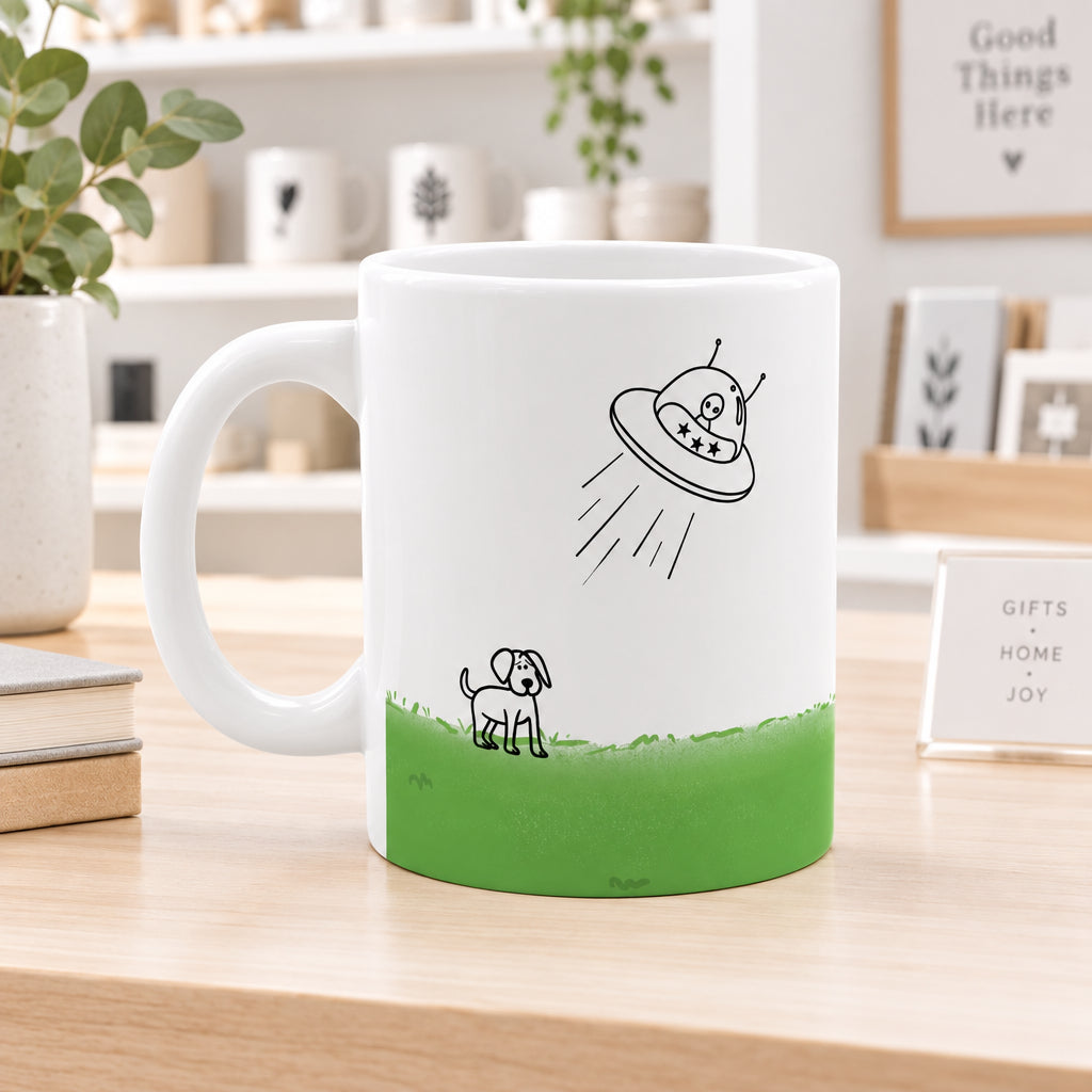 UFO Abducting Dog Mug