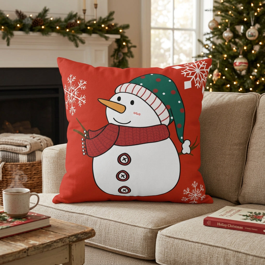 Christmas Snowman Double Sided Faux Suede Pillow