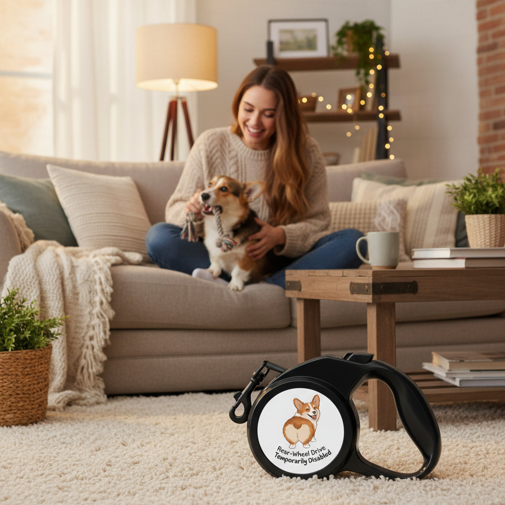 Retractable Leash - 'Rear-Wheel Drive Temporarily Disabled' Corgi Design