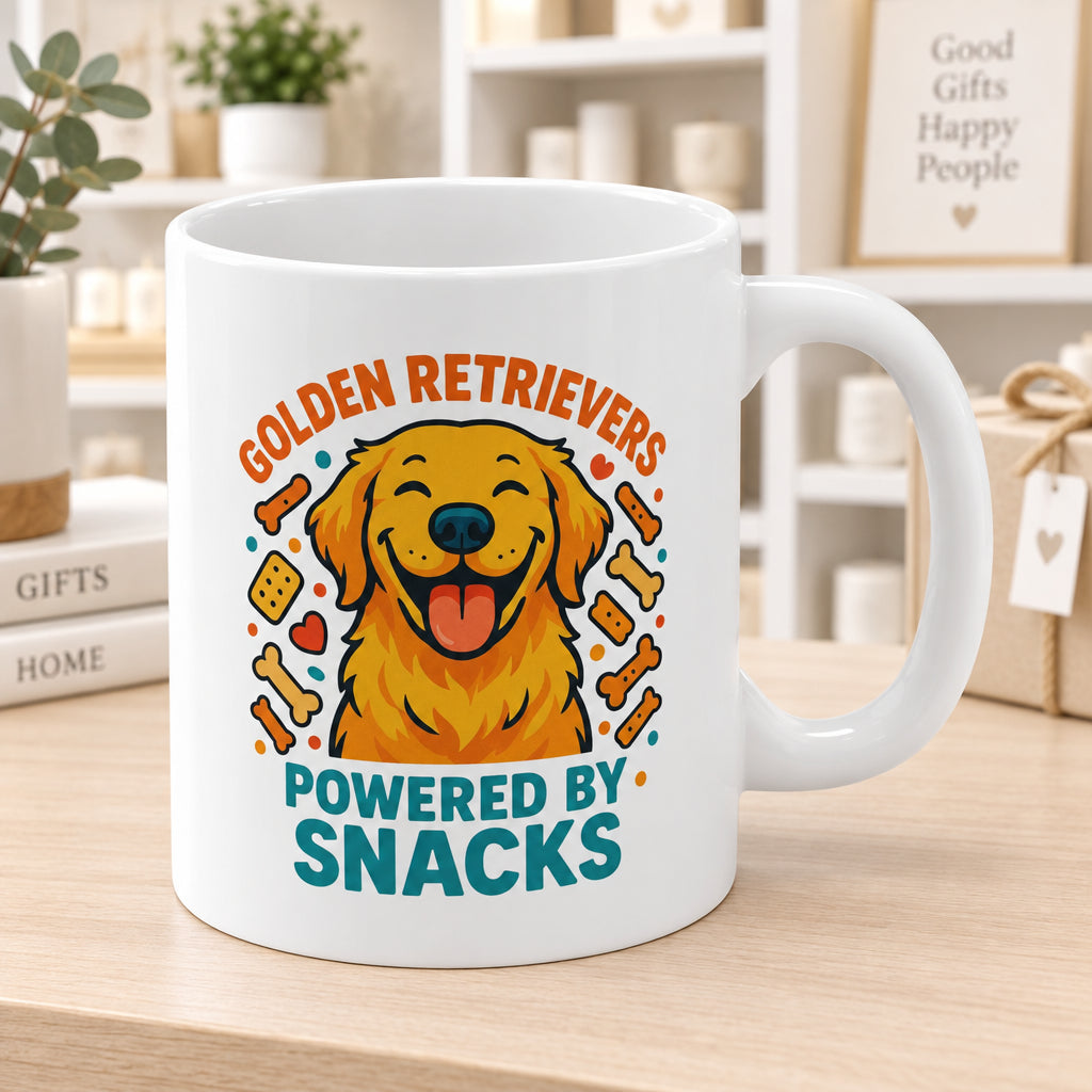 Golden Retrievers Powered by Snacks 11oz Ceramic Coffee Cup