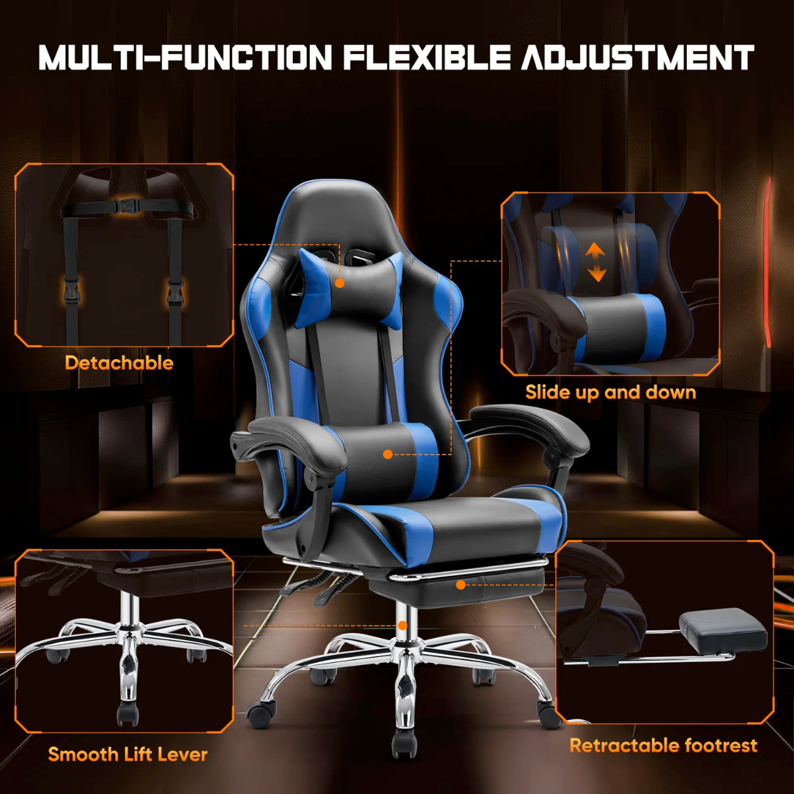 Ergonomic X2 Gaming Chair with Lumbar Support & Foot Rest