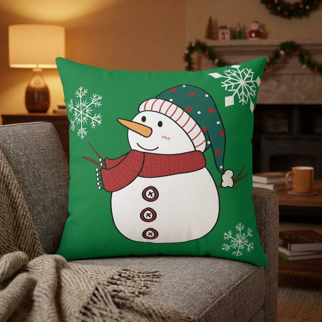 Christmas Snowman Double Sided Faux Suede Pillow