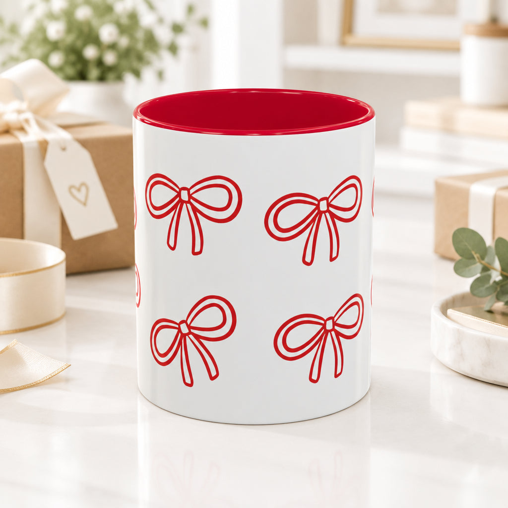 Bow & Sip Coffee Tea Mug in Red or Pink