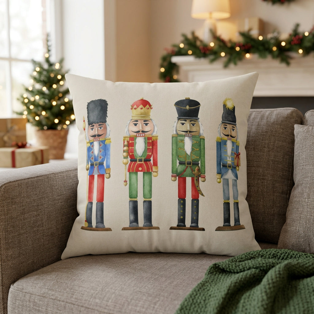 Holiday Nutcracker Toy Soldiers Faux Suede Cushion