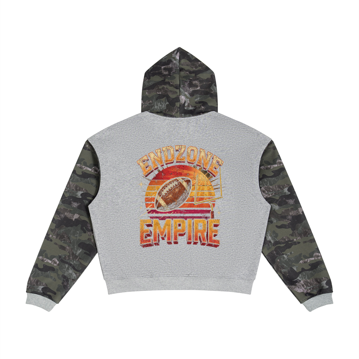 Football Theme Colorblock Camo Full Zip Boxy Hoodie