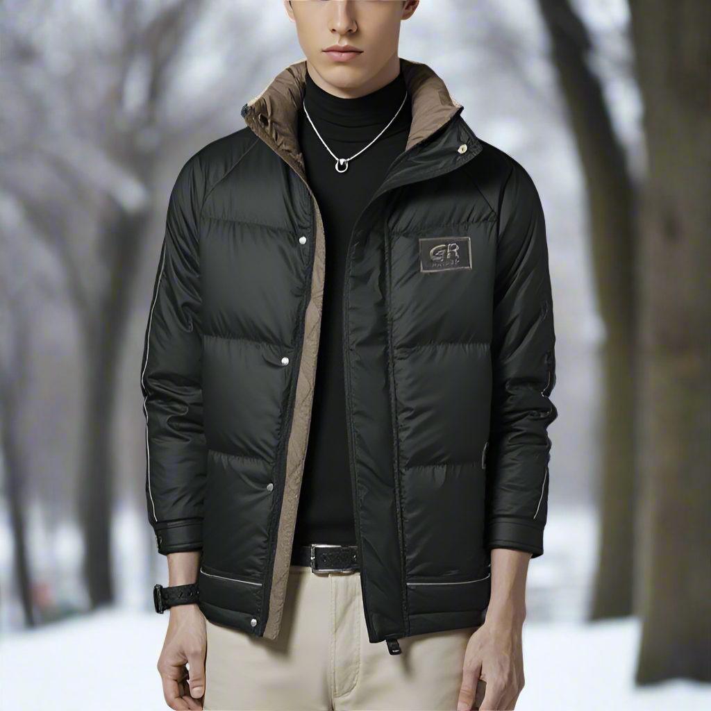 Mens High Collar Zipper Puffy Jacket