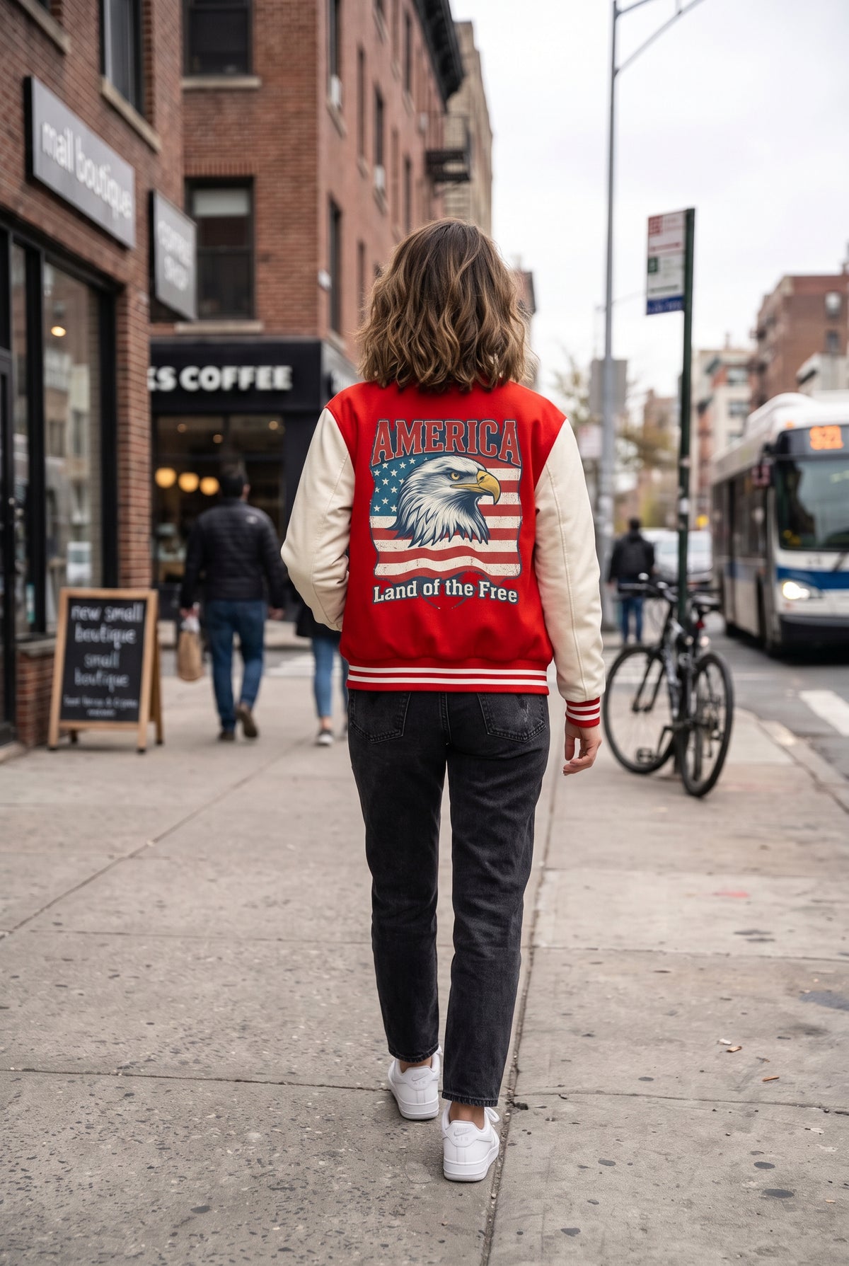 Eagle Theme Two-Tone Unisex Fleeced Varsity Jacket