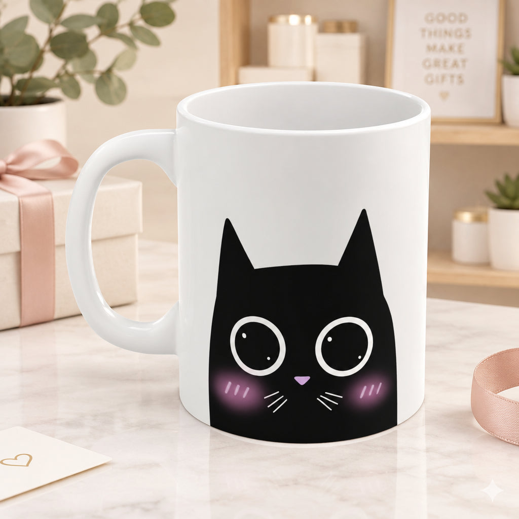 Adorably Emotional Cat White Mug Set - 2 Pcs