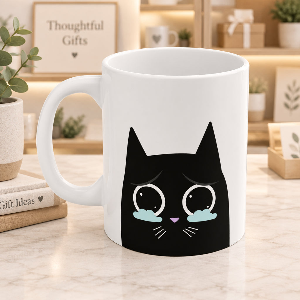 Adorably Emotional Cat White Mug Set - 2 Pcs