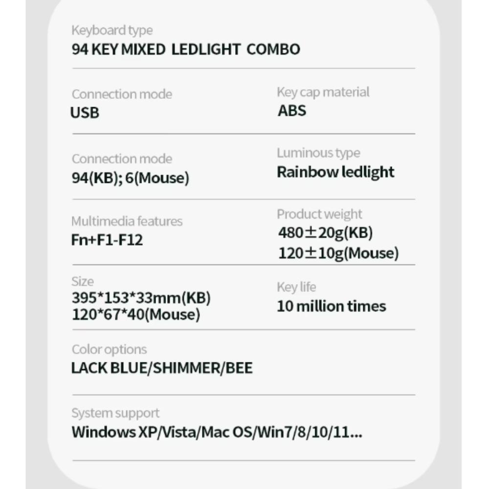 Onetify 94 Keys Portable Wired Keyboard and Mouse Set