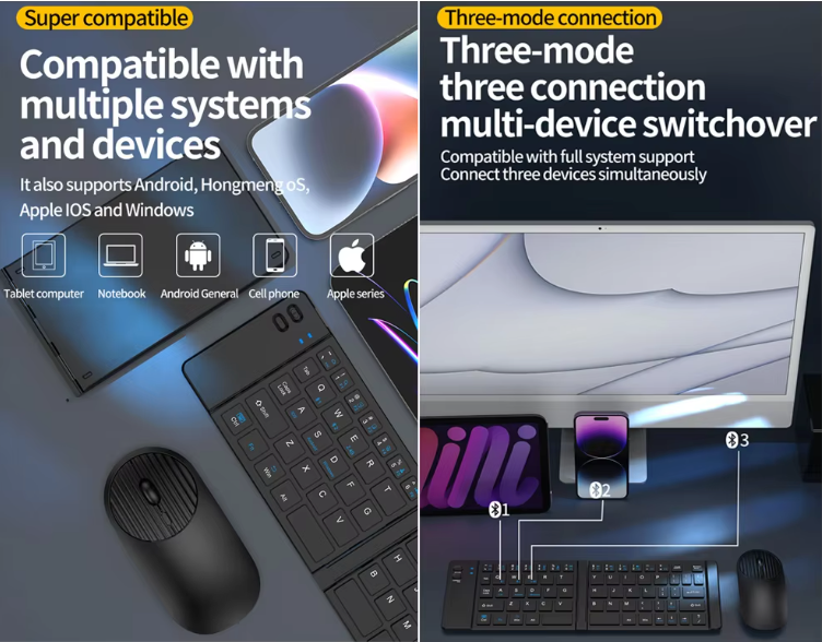 Dual Mode Foldable Wireless Keyboard and Mouse Set